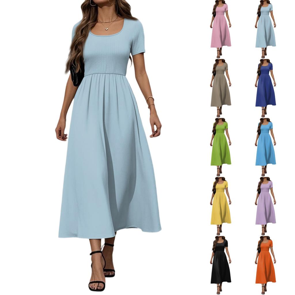 Women's Fashion Casual Short Sleeve Round Neck Splicing Elegant Temperament Dress