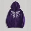 Y2K Gothic Punk Graphic Hoodie Couples - Oversized Unisex Long Sleeve Zip-Up Sweatshirt In Black Wine Grey Purple