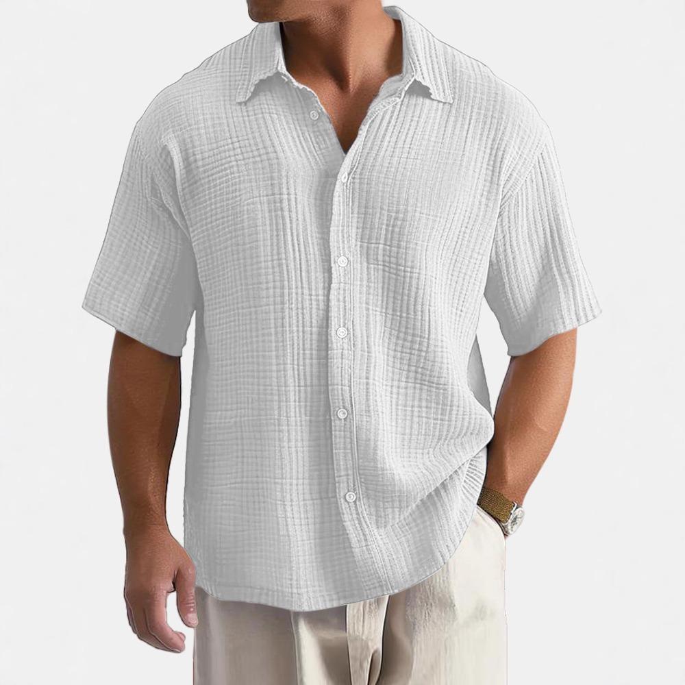 

2026 Men s Summer New Style Loose-Fitting Casual Solid-color Short-Sleeved Shirt S белый