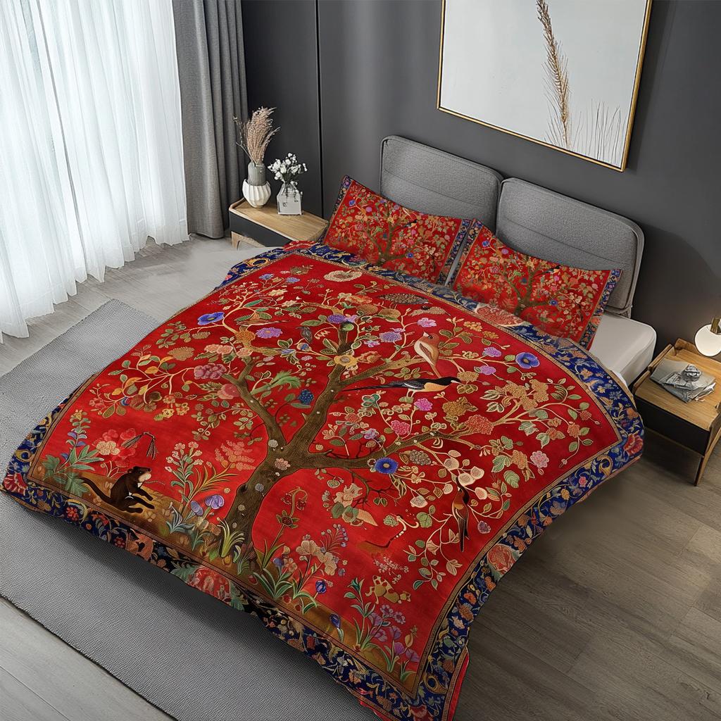 Red Festive Big Tree Luxury Duvet Cover Bedding Set for All SeasonsBedroom Dormitory Home Decor Soft Wrinkle-Resistant