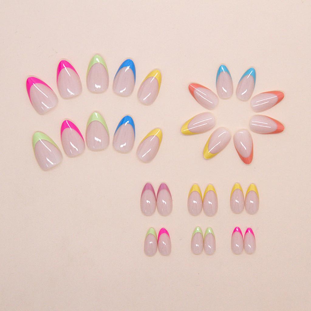 Short Almond Press On Nails Fake Nails Glossy Acrylic Artificial Nails Stick On Nails for Womens 24Pcs Glue On Nails
