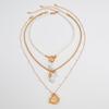 Boho Irregular Imitation Pearl Scallop Fish Pendant Necklace Multi Layer Gold Metal Ethnic Girl Jewelry
