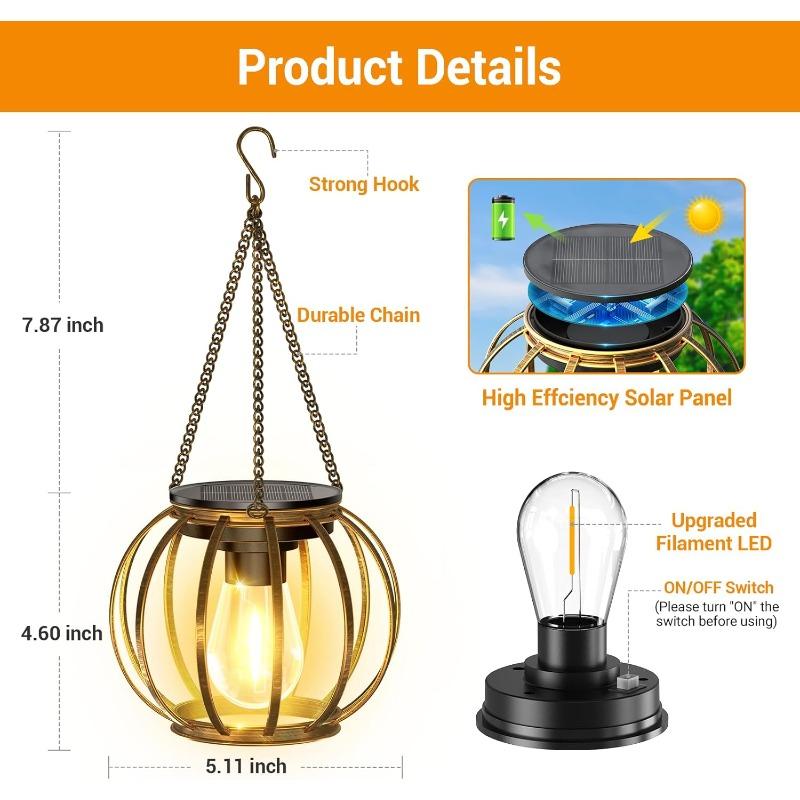 Solar Lanterns Outdoor Waterproof Hanging Solar Lights Upgraded Brighter Auto On/Off Lighting for Yard Patio Pathway Porch Garden Landscape Decoration