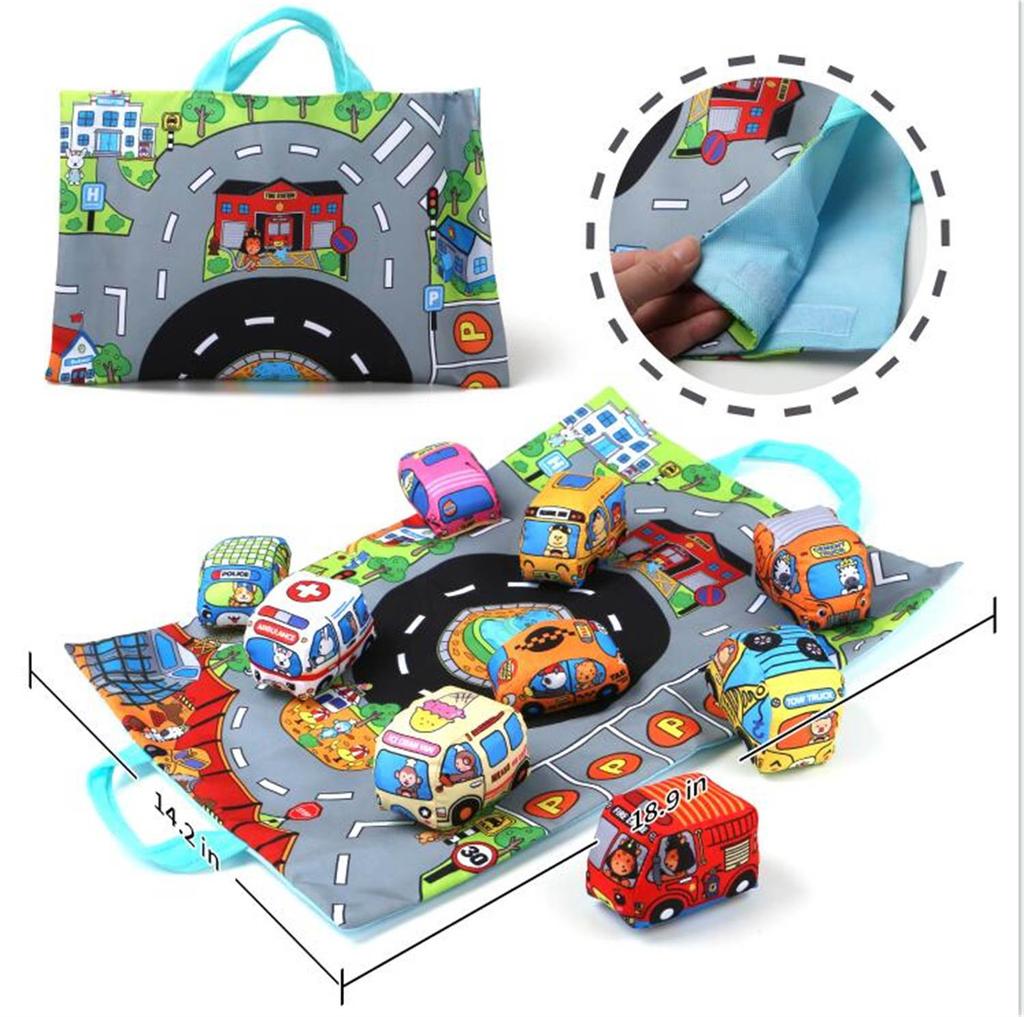 Montessori Soft Cloth Car Set Cloth Book Three-Dimensional Bus Storage Bag 0-Year-Old+Baby Interactive Early Education Toy