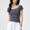 Tencel lyocell cotton, one-word collar off-the-shoulder striped T-shirt women's summer new slim-fitting sexy clavicle short-sleeved top