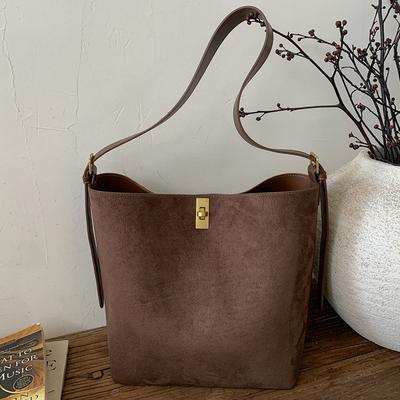 Bucket Bag Retro Suede Large-capacity Tote Bag Women's Autumn New One-shoulder Crossbody Mother and Child Bag