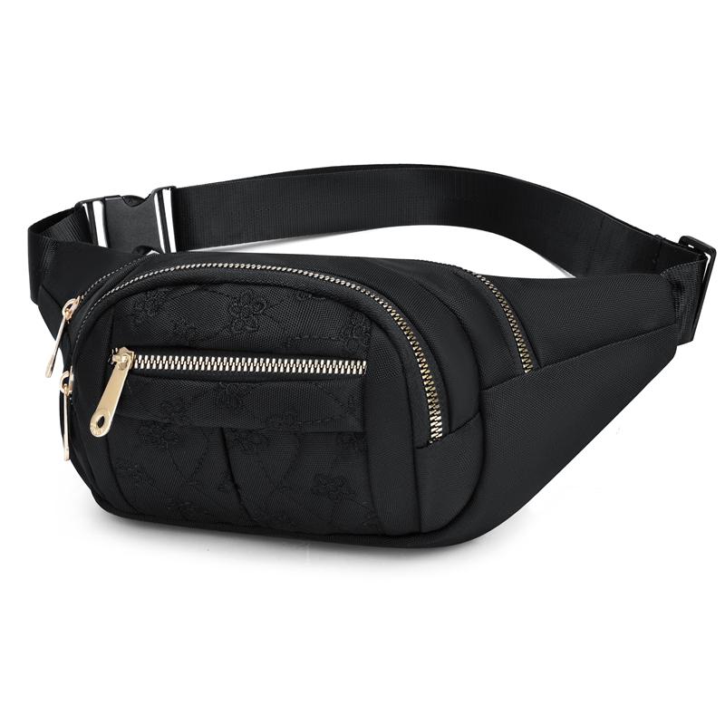 Women's fashionable waist bag, multifunctional outdoor waist bag with multiple zipper compartments and adjustable shoulder strap