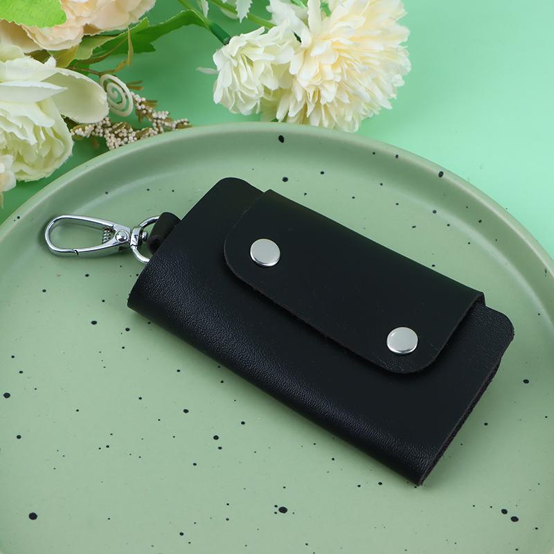 

1 шт. портативные держатели для ключей из искусственной кожи, автомобильный держатель для ключей, сумка, чехол-кошелек унисекс, простая однотонная сумка для хранения чёрный