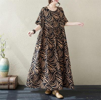 Bawełniana, w stylu vintage, w kwiaty, z krótkim rękawem, plus size, nowość w sukienkach dla kobiet, luźna, długa letnia sukienka