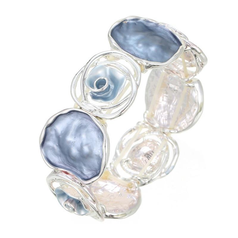 Color Painted Oil Geometric Rose Elastic Bracelet Premium Ladies Versatile Alloy Bracelet