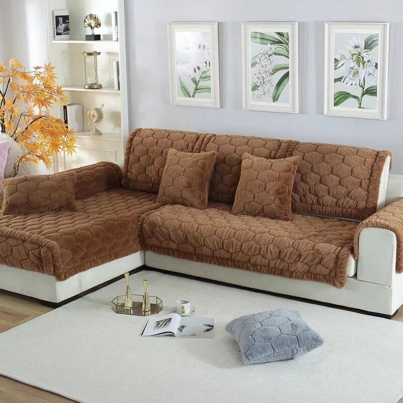 Kalınlaşma Sıcak Minderler Peluş Kanepe Kılıfı Kış Geniş Ağız L Şekli Yeni Kanepe Arkalığı Kolçaklar Kaymaz Oturma Odası Kanepe Kapakları