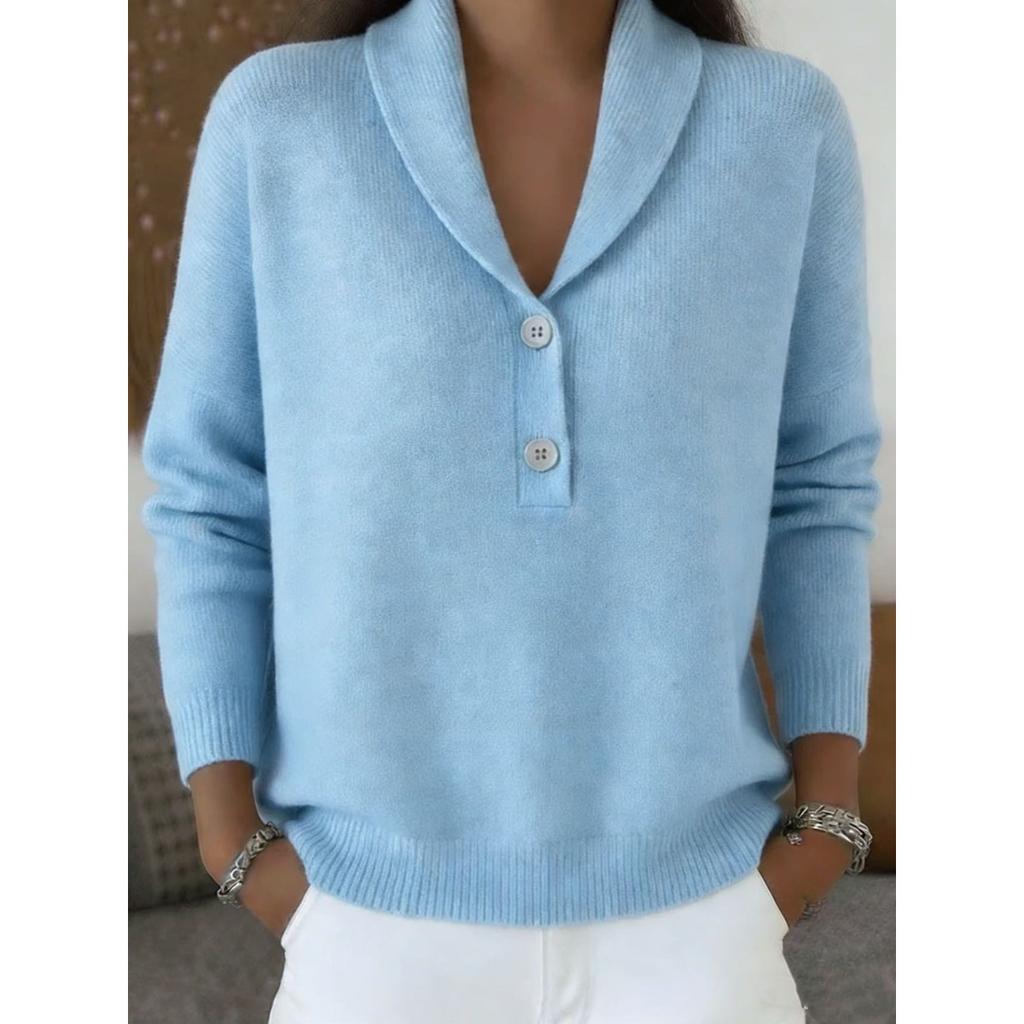 Autumn Winter Women's Knit Polo Sweater Solid Color Button Front Casual Fashion Top for European American Crossbody