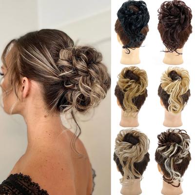 Chignon per capelli sintetici Chignon Capelli ricci disordinati Parrucchino Pezzi di capelli finti per donne Estensioni dei capelli castani neri