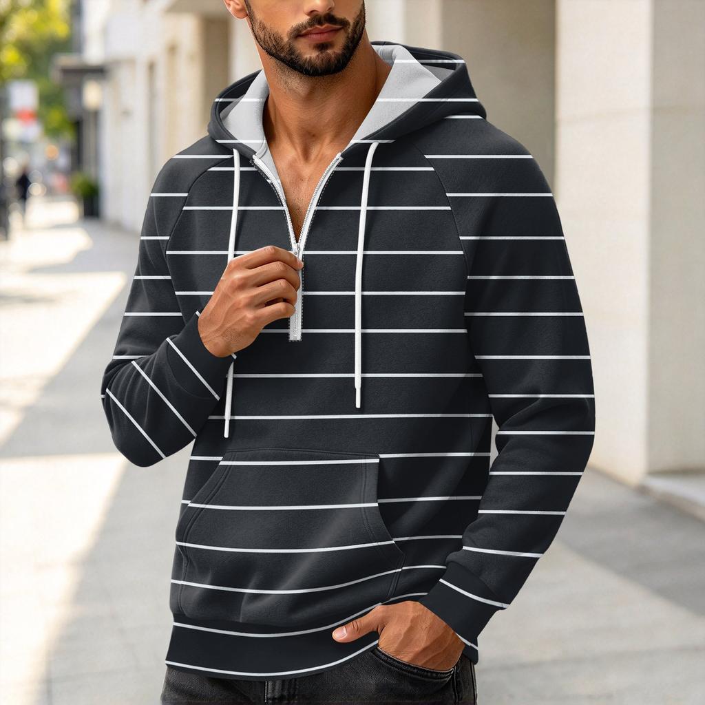 Felpa con cappuccio da uomo autunno inverno, stampa gessata, casual, vestibilità larga, con zip, manica lunga, felpa