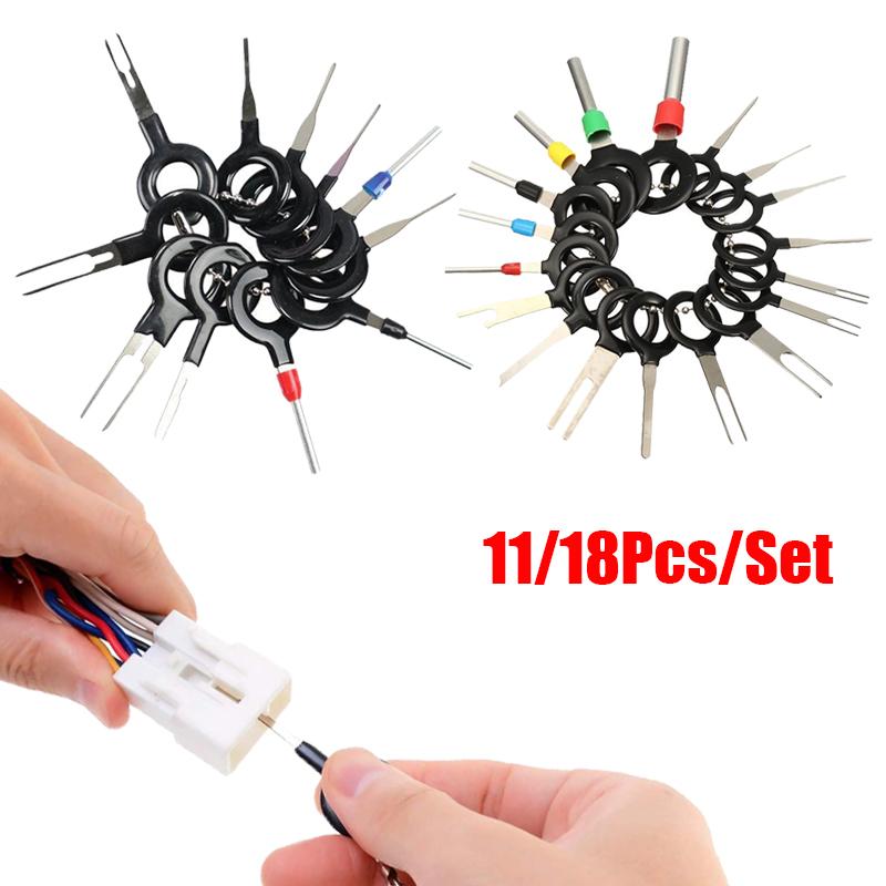 Automotive Plug Terminal Removal Tool Car Electrical Wire Crimp Connector Pin Extractor Kit Key Pin Removal Tools 11/18Pcs/set