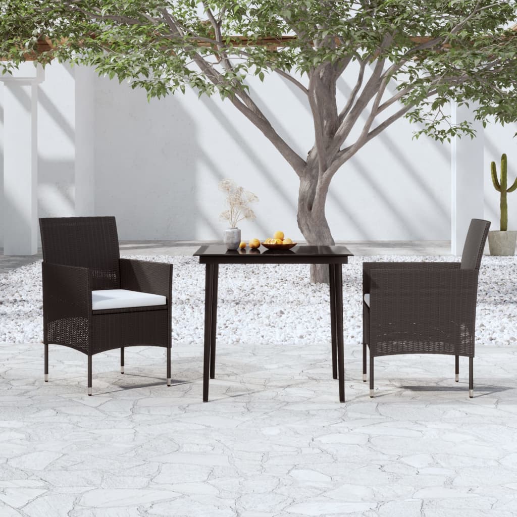 3 Piece Outdoor Dining Set with Cushions Black