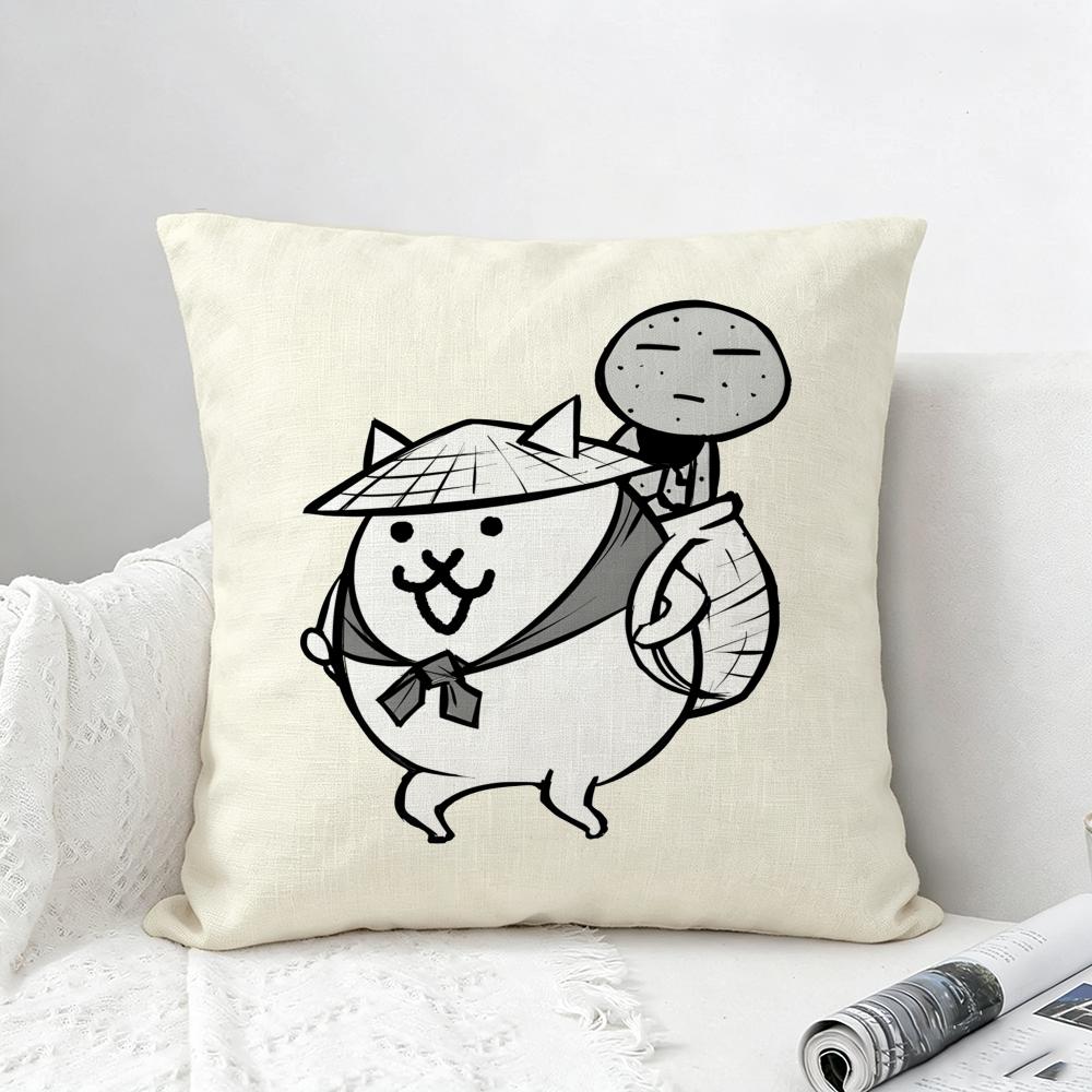 Game The Battle Cats Cushion Cover Natural Linen Pillowcase Set AllinOne Decor for Sofa Bedroom Chair