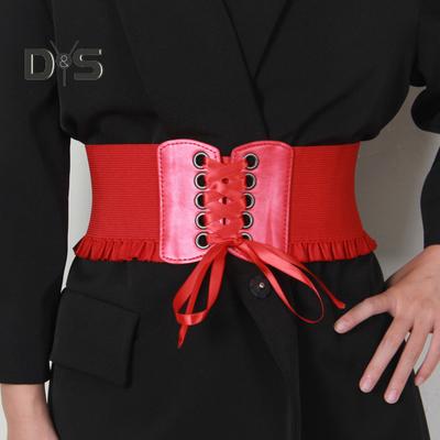 Corset Waist Belt for Women Lace Up Tied Waspie Elastic Wide Belt for Dresses Halloween Pirate Costume Accessory