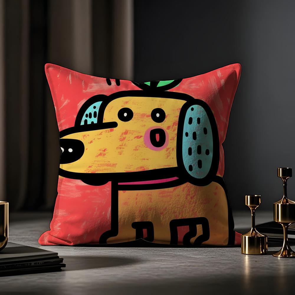 Cute Color Dogs Cushion Cover Anti-dustmite Pillowcase Invisible Zipper Silky Short Plush Sofa Cushion Cover