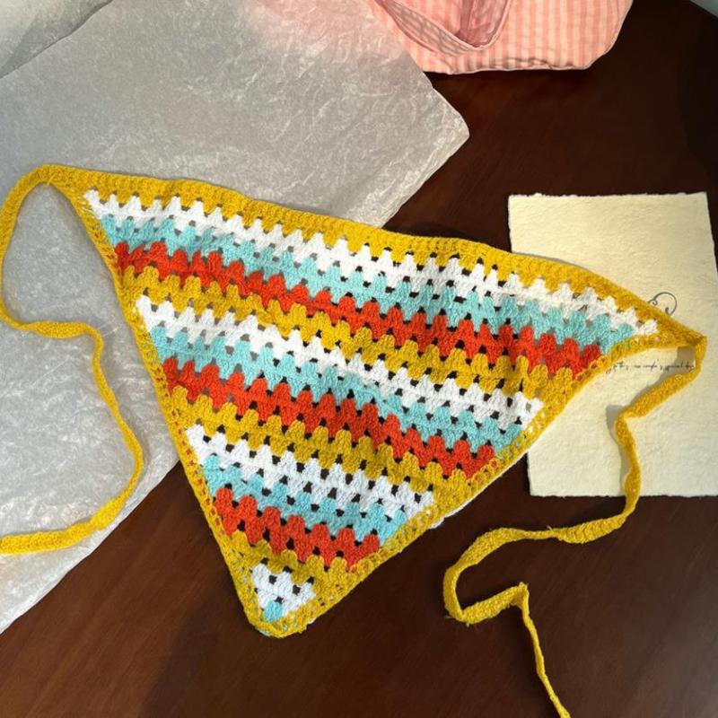 

Французский Ретро Милый Ажурный Вязаный Крючком Треугольный Платок Летний Пасторальный Стиль Треугольная Повязка на Голову Альпинистский Шарф