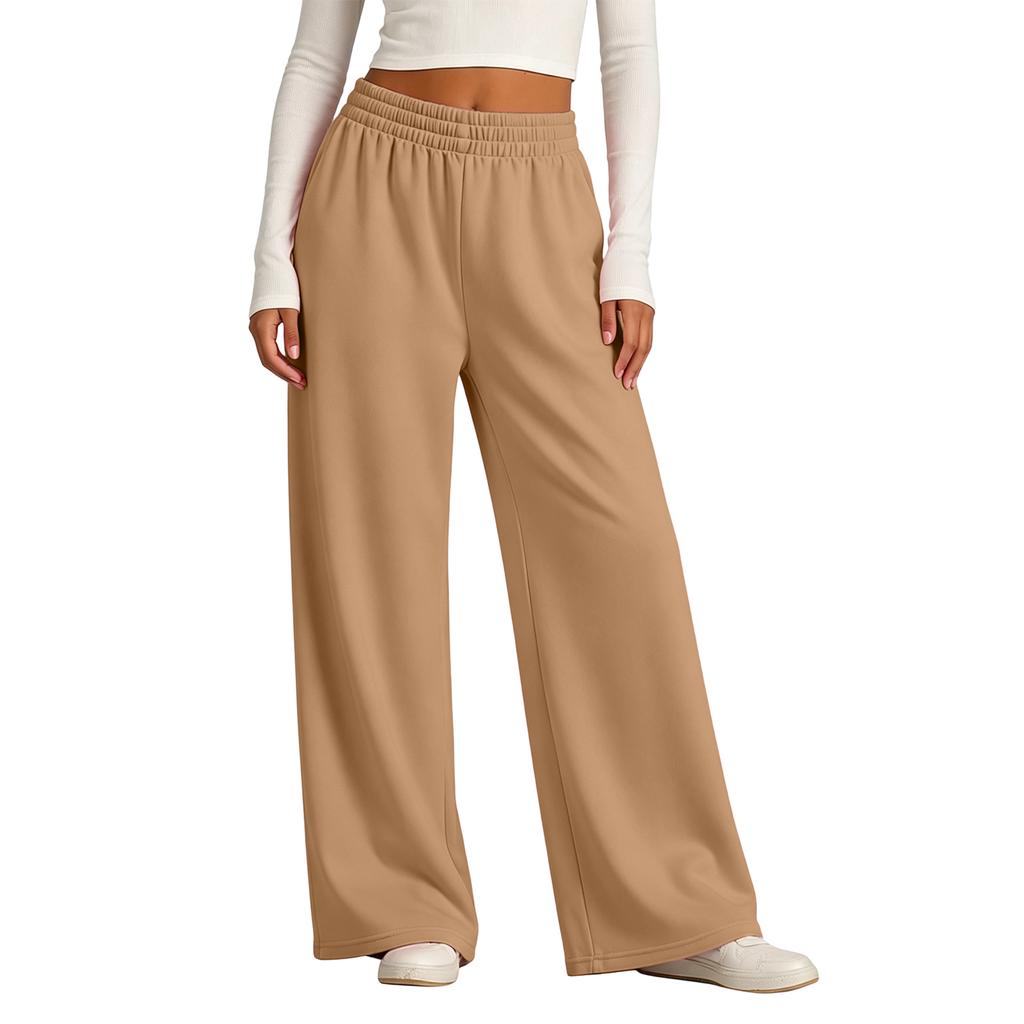Women's Lined Wide Leg Sweatpants with High Elastic Ribbed Waistband for Casual Wear
