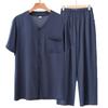 Cardigan manica corta in cotone e seta pigiama da uomo per mezza età e anziani pantaloni estivi sottili in cotone artificiale loungewear da uomo