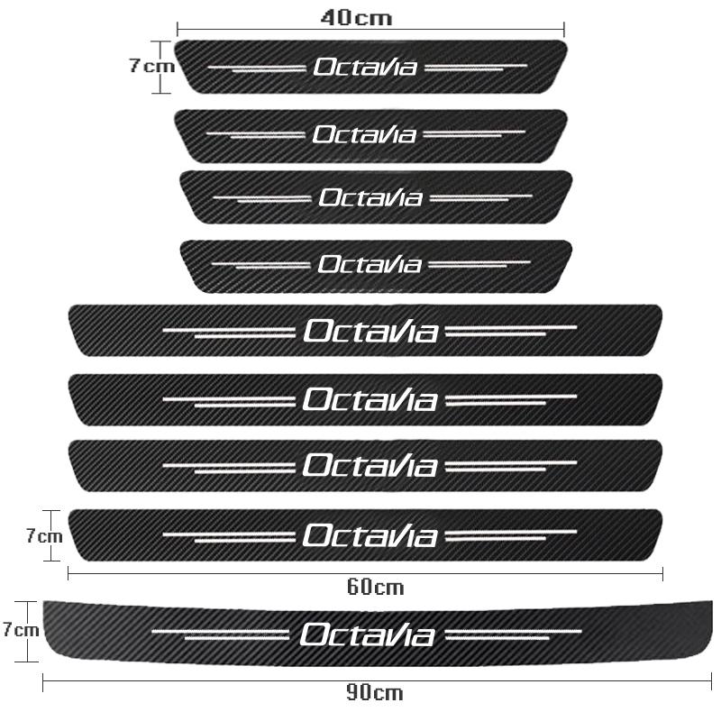 Carbon Fiber Car Door Sill Protector Trunk Bumper Pedal Anti Scratch Waterproof Decal Stickers For Skoda Octavia Emblem Roomster