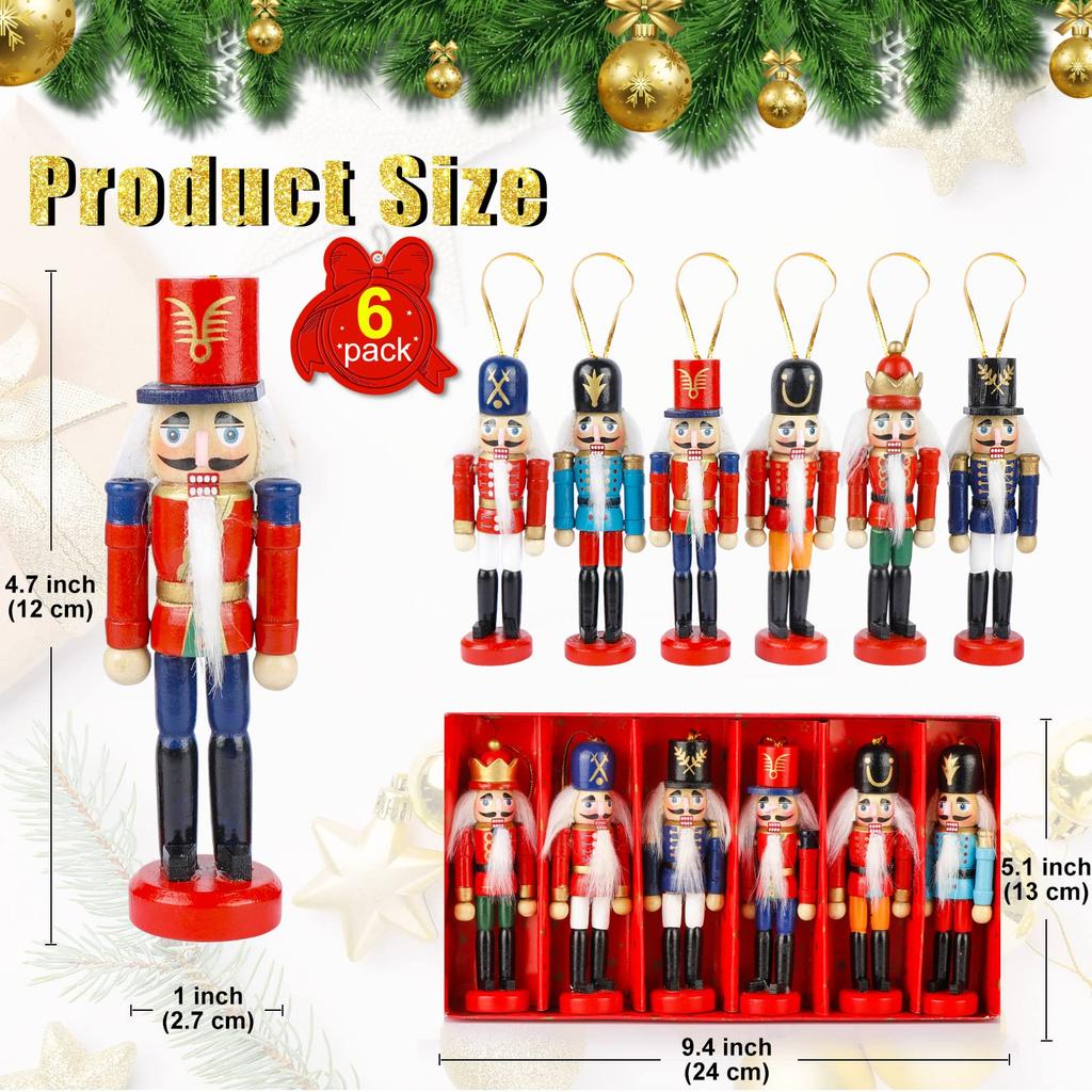 Nutcracker Christmas Decorations 6Pcs Christmas Nutcrackers Ornaments Nutcracker Figures for Christmas Tree Ornaments Birthday Gift Home Party Xmas