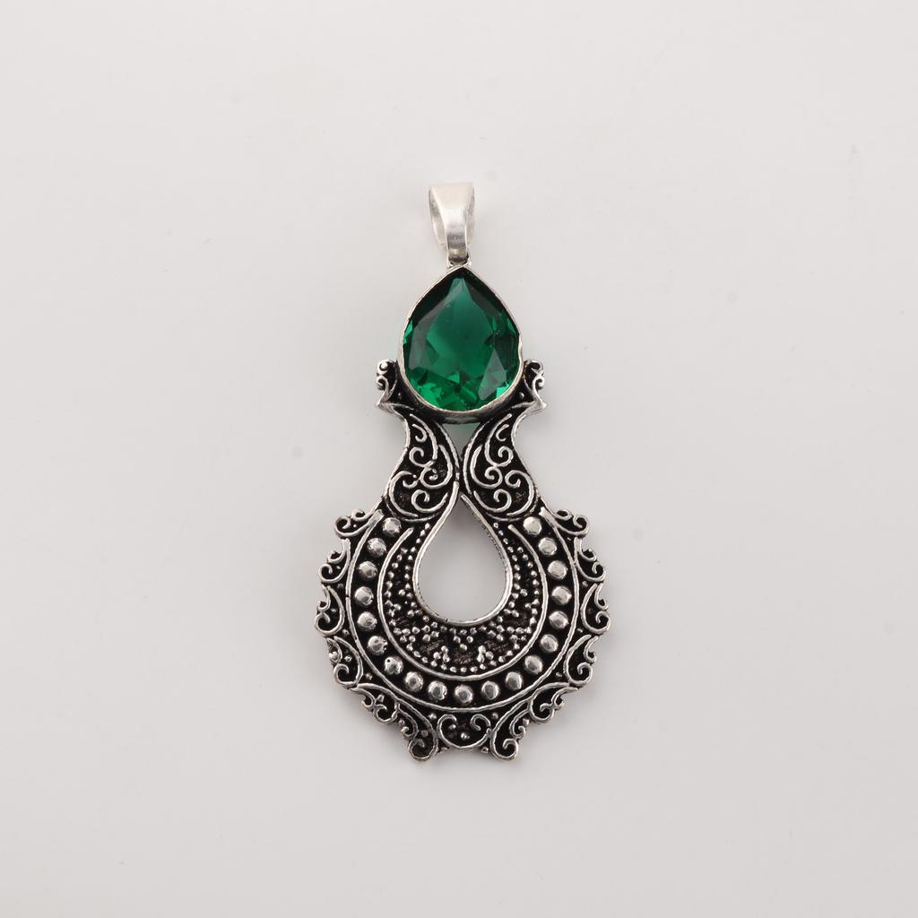 Chrome Diopside Gemstone Silver Pendant 1.8" For Birthday Gift 925 Sterling Silver Jewelry CP-45-3