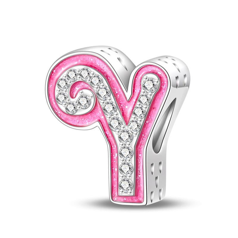 New In Copper Color Zircon Collection Pink 26 Letters Bead Charms Compatible With Pand 3mm Bracelets Do It Yourself Charm Pendant Woman Jewellery