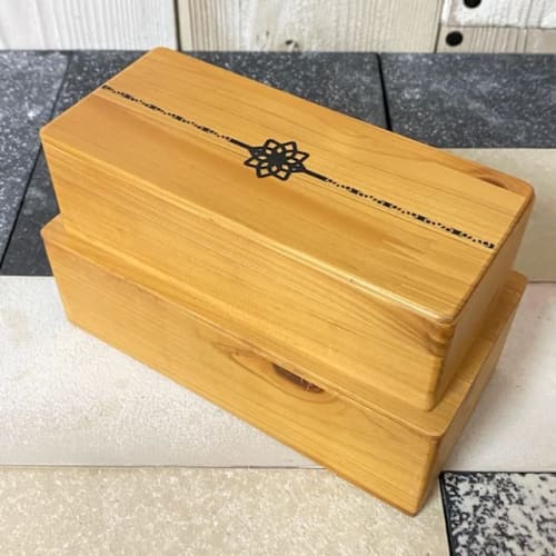 Shima Yasuhiro Crafts Factory, Hinoki Rectangular Two-Tier Lunch Box with Binchotan Maki-e (Charcoal Lacquer)