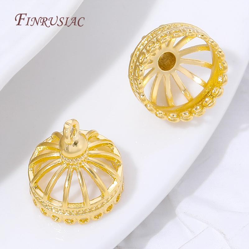 18K Gold Plated Earring Caps,Vintage Filigree Dome Bead Caps,Hollow Crown Earring Findings For DIY Jewelry Making Supplies