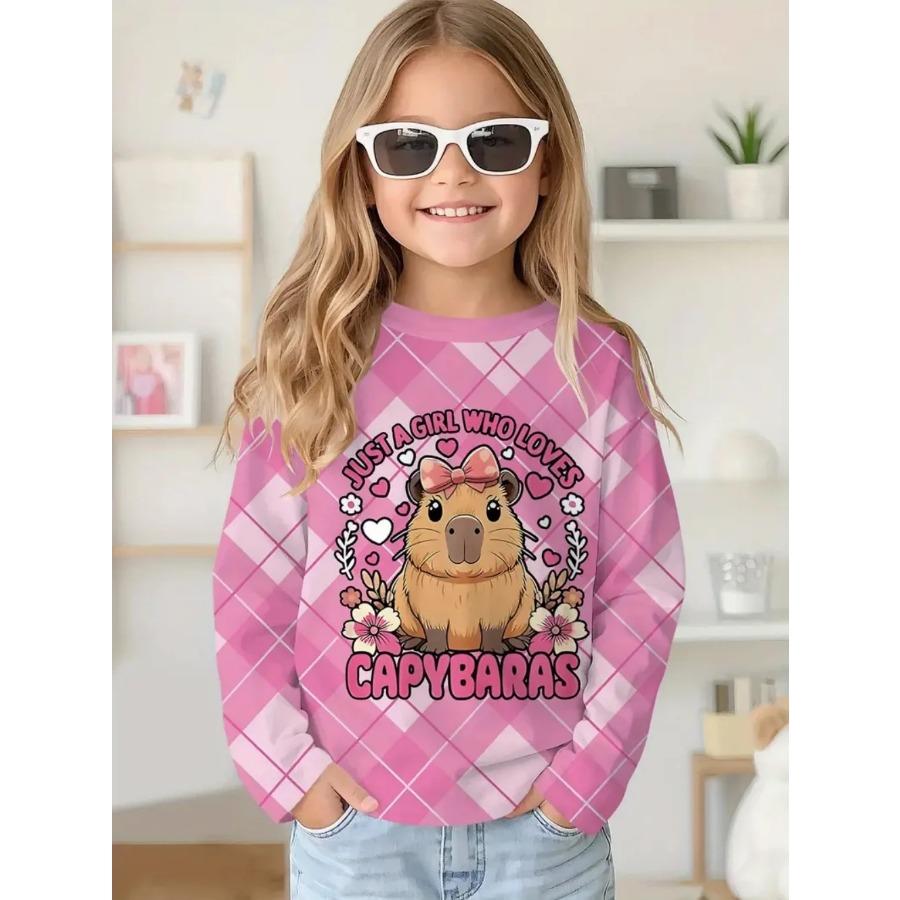 Capybara T-Shirts Children Cartoon Graphic Tee Harajuku Girl Tops Japanese Fashion Cute Animals Long Sleeves Children's Clothing