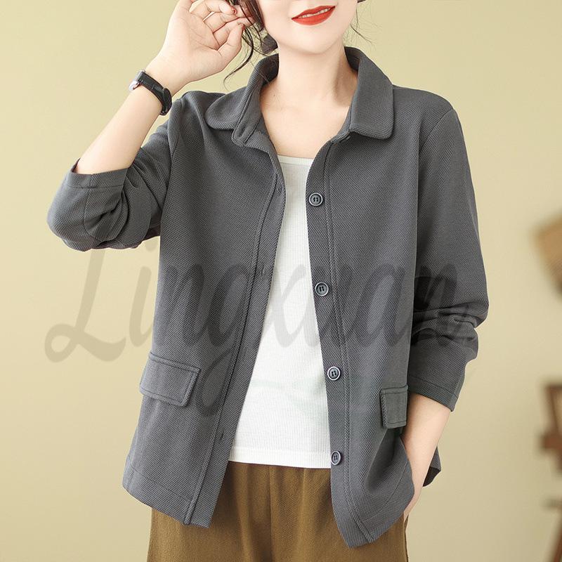 

Authentic Autumn Cotton Women s Retro Single-Breasted Commuter Jacket 2XL темно-сірий