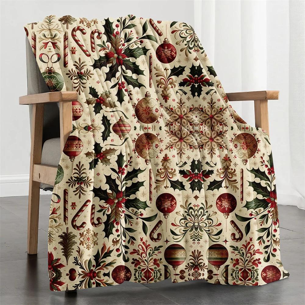 Festive Christmas Ball Design Soft Microfiber Throw Blanket – Cozy for Bed, Sofa, Camping, Picnic & Winter Holiday Decor