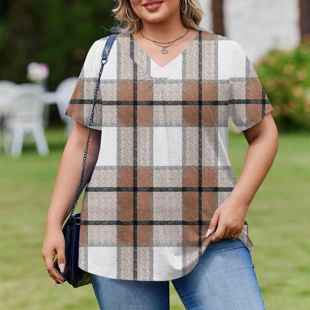 Women's Plus Size Fashionable Casual Loose-Fit Short Sleeve Elegant V Neck Blouse For Work