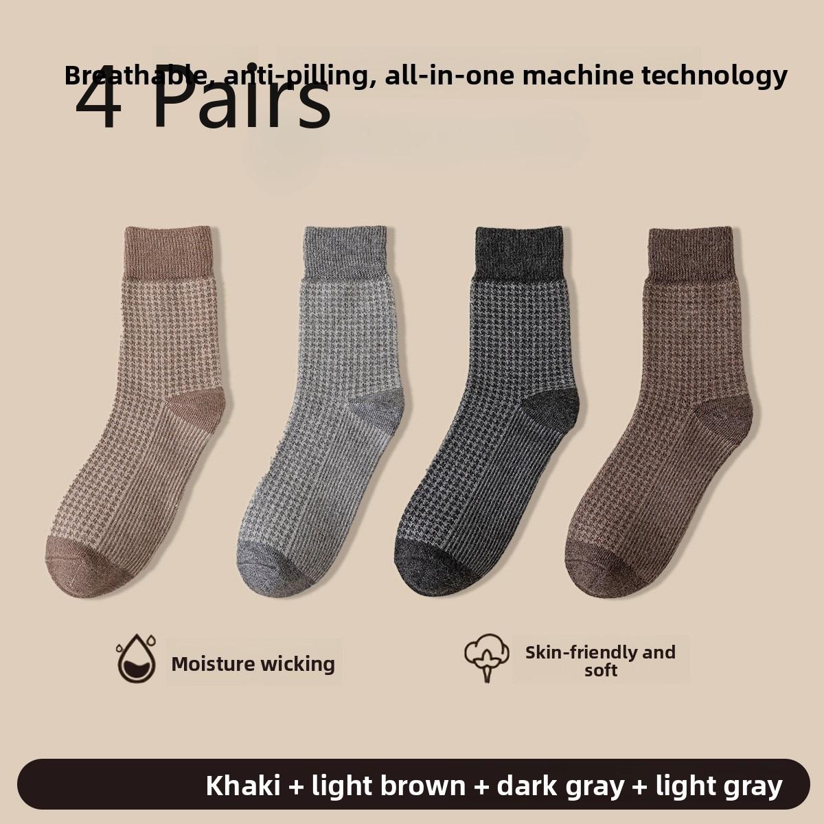 4 Pairs of Woolen Socks, Men s Fleece Thickened Warm Long Socks, Men s Cotton Socks, Loop Long Socks, Durable Thickened Style 4 pairs