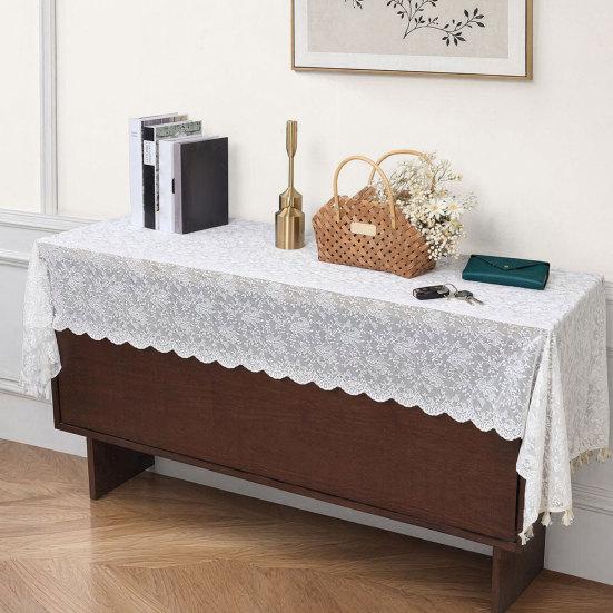 Tischdecke mit Anti-Rutsch-Rückseite, Doppelseitiger Spitzen-Einfacher Design-Tischschutz, Quastenrand Böhmischer Stil Möbelabdeckung für TV-Schränke Sofas