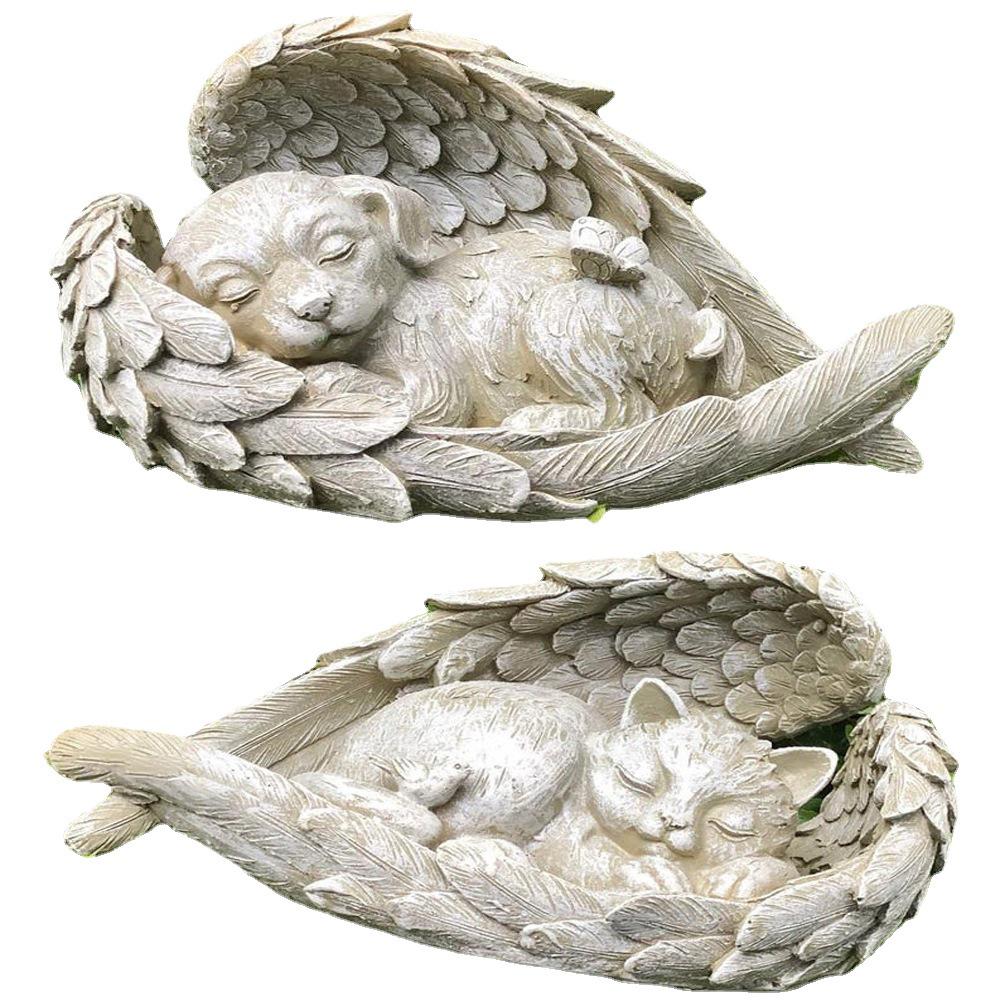 Creative Pet Memorial Statue: Cartoon Angel Dog & Cat Resin Ornament