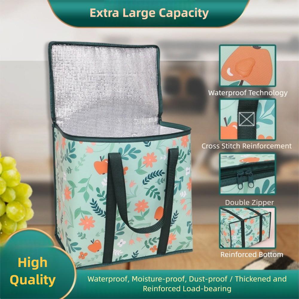 1pc Collapsible Insulated Cooler Bag Large Waterproof Grocery Bags Square Reusable Insulated Bag for Cake Frozen Foods
