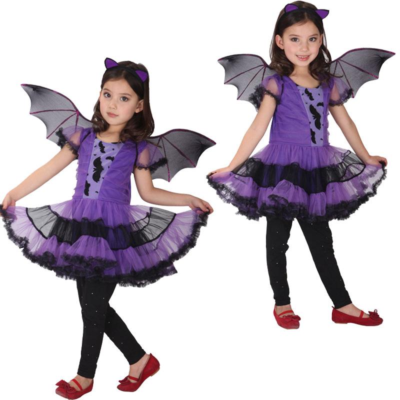 Kinder Mädchen Lila Fledermaus Vampir Prinzessin Kleid Ausgefallenes Cosplay Kostüm Kleidung Halloween Spiel