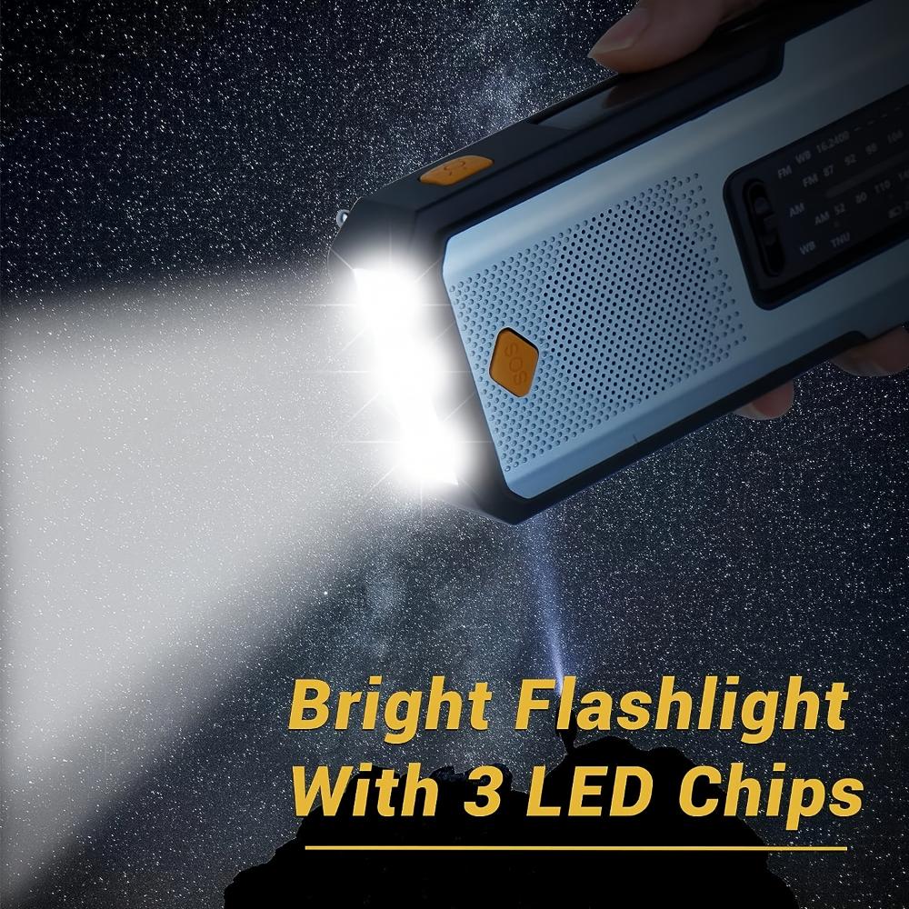 Hand Radio Portable AM/FM Radio, Weather Broadcast Emergency Hand Light Strip, Type-C Mobile Phone Charger and SOS Alarm Function