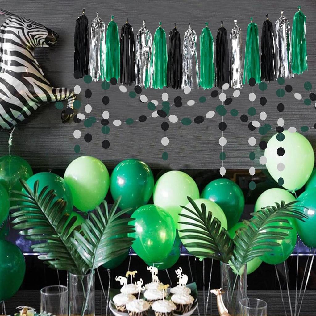 Black-Green Silver Party-Decorations Garland Streamers - 52Ft Graduation 2025 Hanging Paper Banner, Soccer Party Supplies Men Boys Birthday Spring
