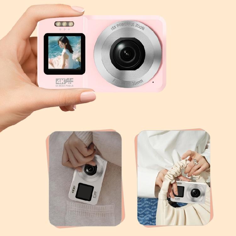 Double Screen Selfie Camera 4K 64MP 18X Zoom Portable Digital Camera Pink for Vloggings School Trip