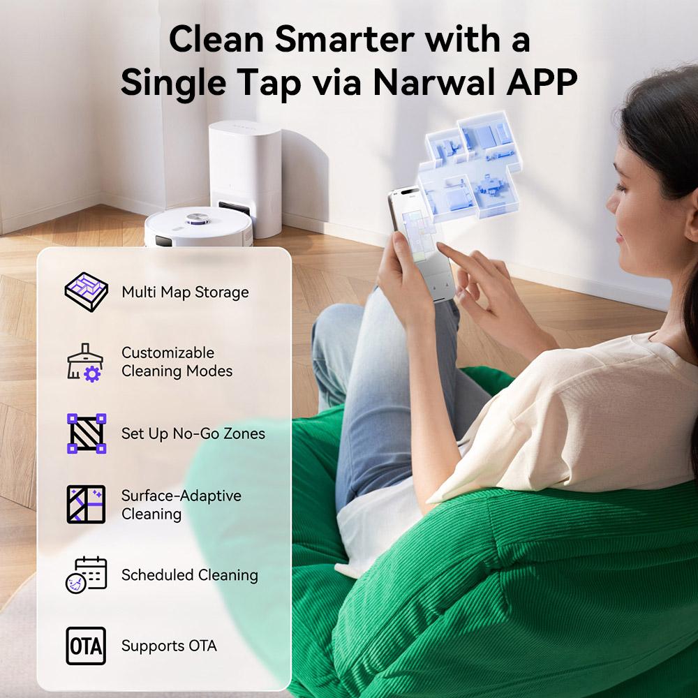 Narwal Freo S Saug- und Wischroboter, Automatische Staubabsaugung, 8000Pa Saugkraft, Smarte Navigation & Sprachsteuerung