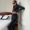 Modischer, sexy, kurzer Reißverschluss, Oberteil mit hoher Taille, bauchbetonender Hose, Schlaghose, passendes Set für Damen