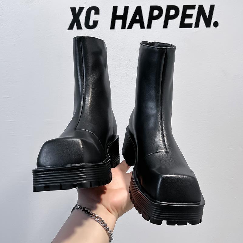 Square Martin Boots Men's High Top Derby Shoes Platform Chelsea Boots Breathable Smoke Boots 8118-A