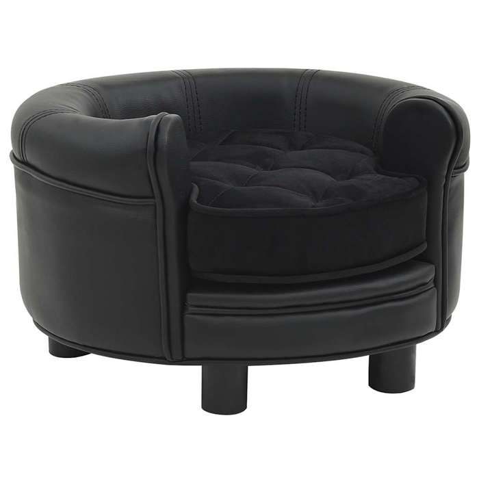 VidaXL Canapé pour Chien Noir 48x48x32 cm Peluche et Similicuir Sofa pour Chat 170957
