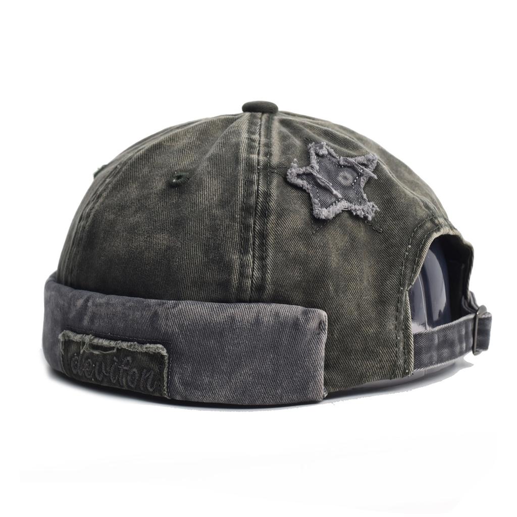 Retro Washed Color Docker Cap Without Visor Star Splicing Brimless Caps Letter Adjustable Beanie Hat Vintage Style Hip Hop
