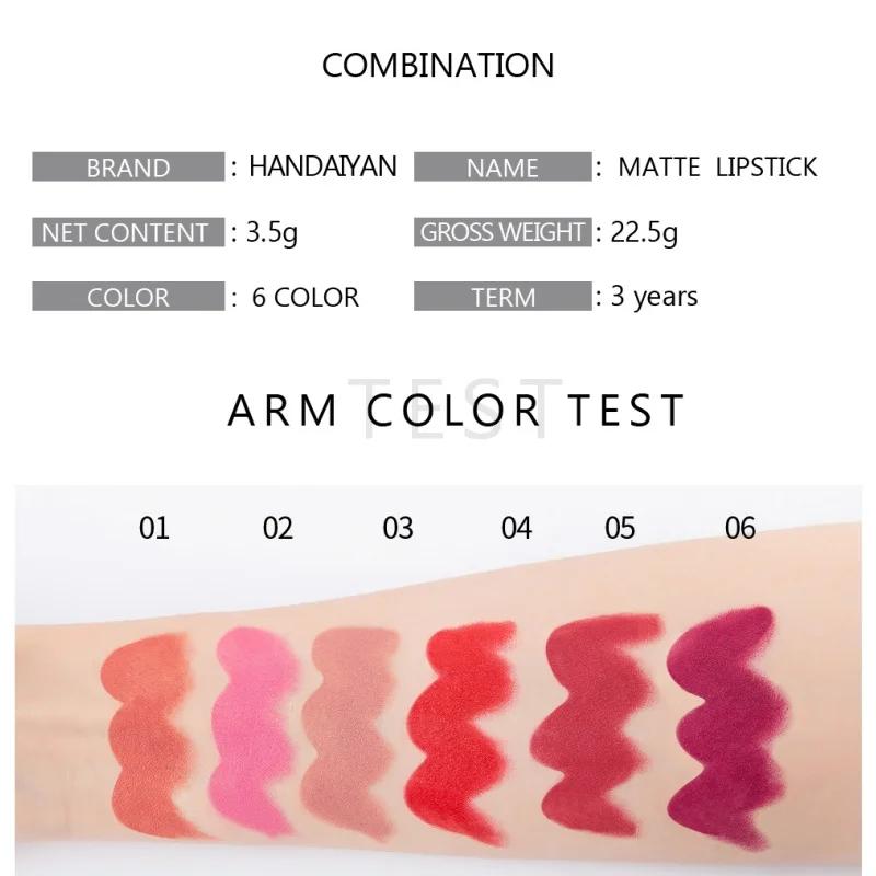 HANDAIYAN Rossetto Opaco Idratante a Lunga Tenuta 6 Colori Non Si Attacca alla Tazza Mostra Temperamento Sexy Nude Trucco Rossetti Cosmetici